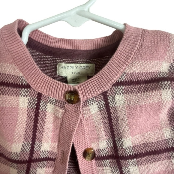 Happily Grey Kids Pink Burgundy and Cream Plaid Cardigan and Skirt Set - Picture 2 of 9